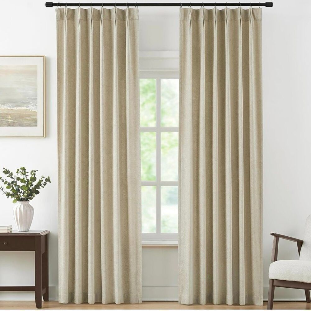Vision Home Pinch Pleated Light Filtering Curtains Velvet Chenille Window Curtai
